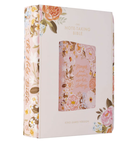 Peach Floral Margo Collection Faux Leather King James Version Note-taking Bible - Proverbs 31:25
