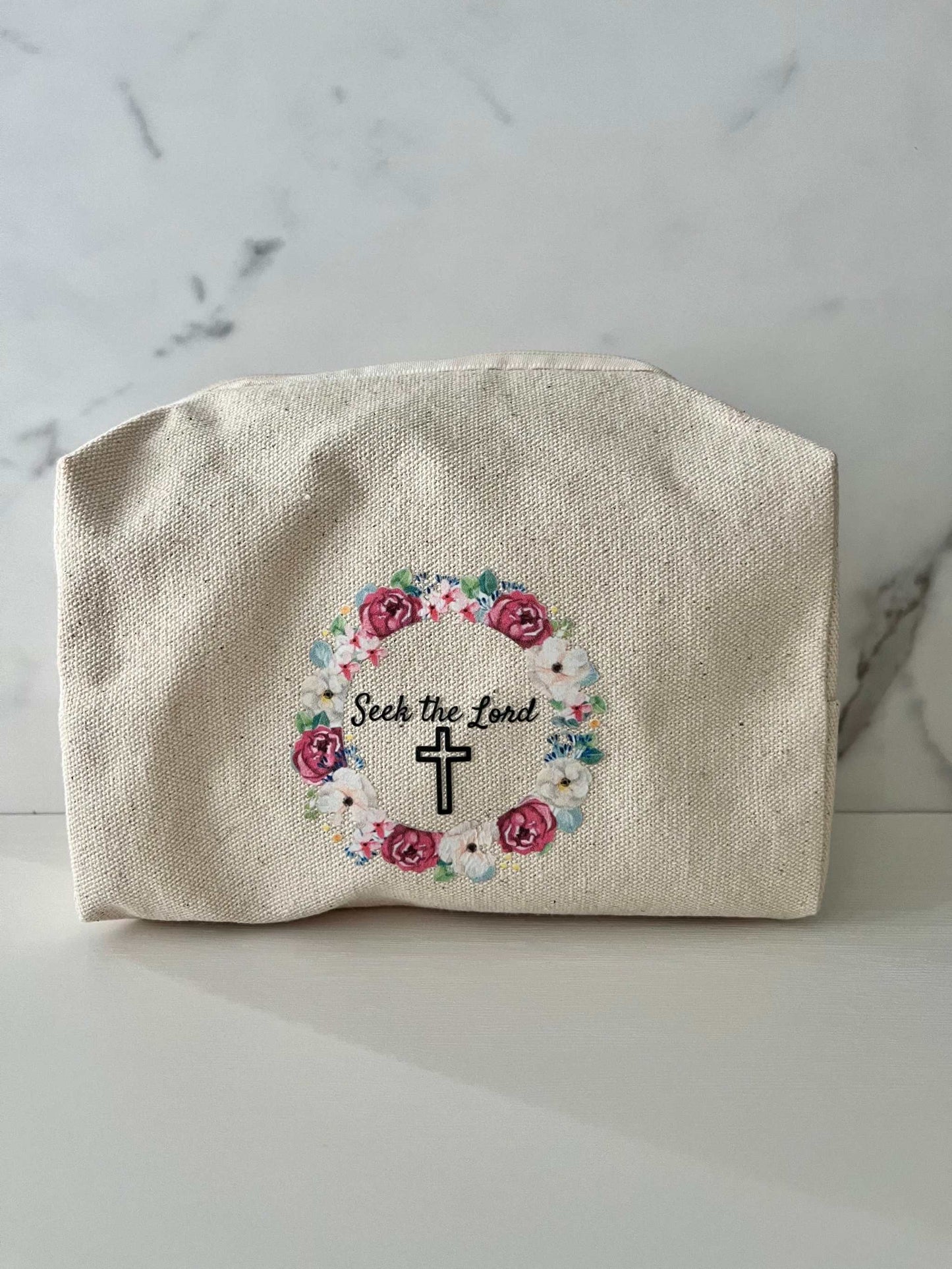 Makeup Bag Floral Seek the Lord Travel Pouch