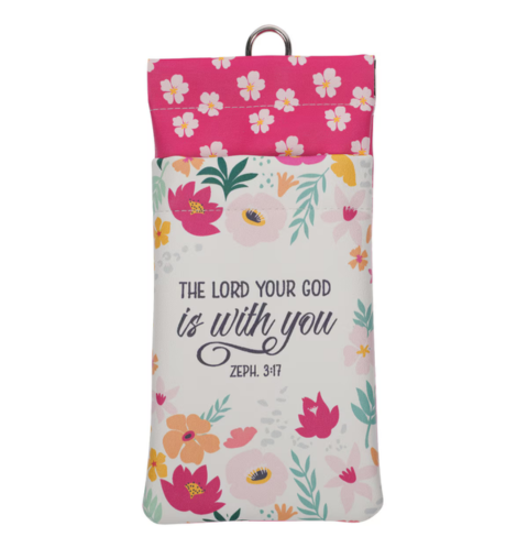 Lord is With You Pink Floral Faux Leather Double Eyeglass Case - Zephaniah 3:17
