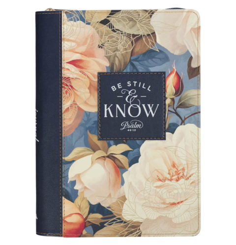 Be Still and Know Serene Roses Faux Leather Journal with Zipper Closure - Psalm 46:10