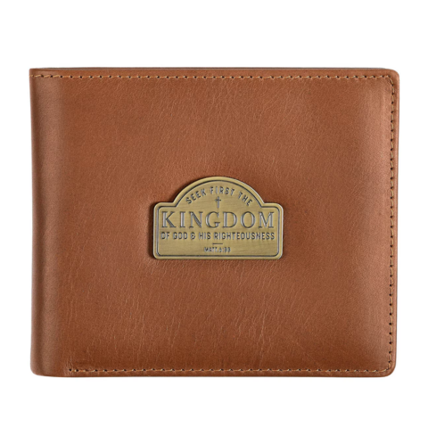 Seek First the Kingdom Saddle Tan Genuine Leather Wallet - Matthew 6:33