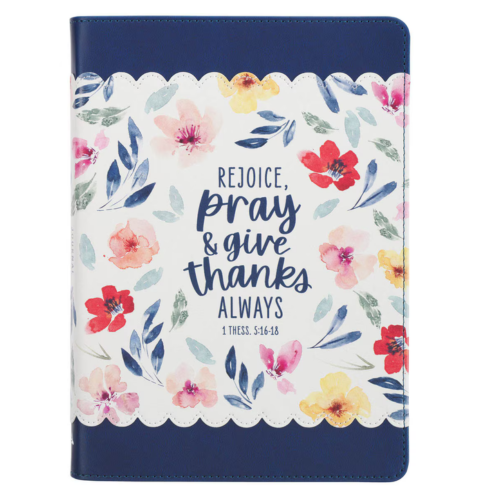 Give Thanks Blue Floral Faux Leather Classic Journal - 1 Thessalonians 5:16-17