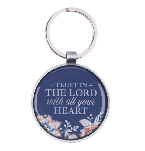 Trust Honey-Brown and Navy Epoxy-coated Metal Keychain - Proverbs 3:5