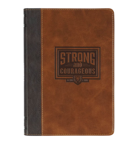 Strong and Courageous Espresso and Saddle Tan Faux Leather Classic Journal - Joshua 1:9