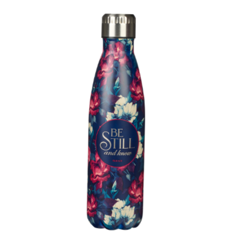 Be Still Vintage Floral Stainless Steel Water Bottle – Psalm 46:10