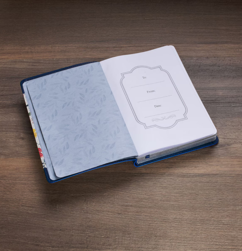 Give Thanks Blue Floral Faux Leather Classic Journal - 1 Thessalonians 5:16-17