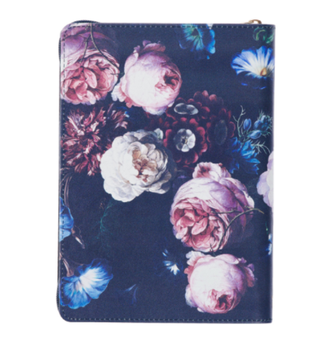 Be Still and Know Midnight Blue Floral Faux Leather Classic Journal with Zipper Closure - Psalm 46:10