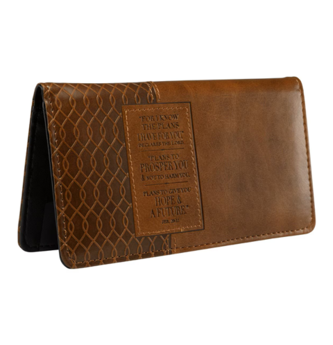 I know the Plans Faux Leather Checkbook Cover with Rectangular Patch - Jeremiah 29:11