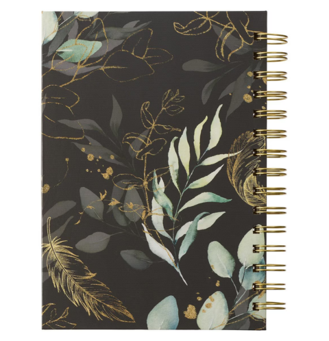 Find Refuge Black and Gold Feather Large Spiral Journal - Psalm 91:4