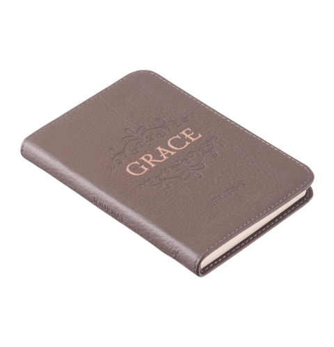 Grace Taupe Gray Pocket-sized Full Grain Leather Journal - Ephesians 2:8-9