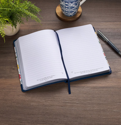 Give Thanks Blue Floral Faux Leather Classic Journal - 1 Thessalonians 5:16-17