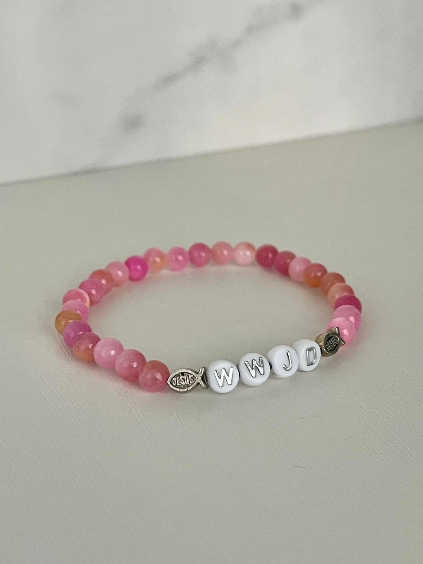 WWJD Bead Bracelet - Multi-Color Natural Stone Faith Jewelry