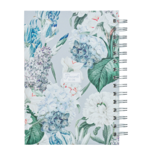 She Speaks with Wisdom Blue Floral Large Wirebound Journal - Proverbs 31:26