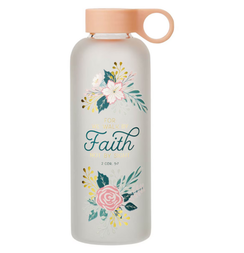 Walk by Faith Peach Floral Water Bottle - 2 Corinthians 5:7