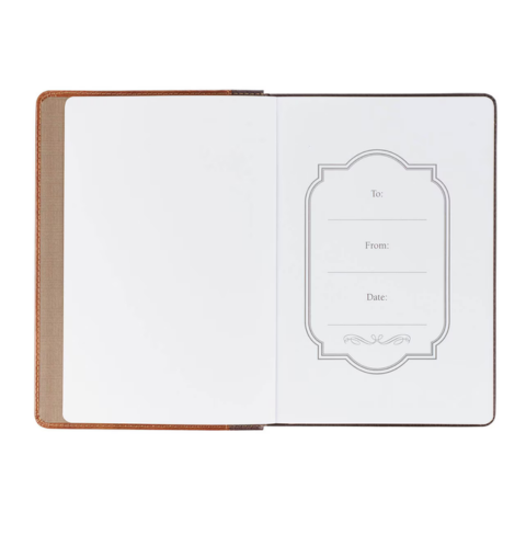 Strong and Courageous Espresso and Saddle Tan Faux Leather Classic Journal - Joshua 1:9