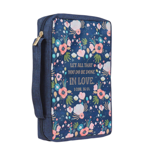 Done in Love Navy Floral Value Bible Case - 1 Corinthians 16:14