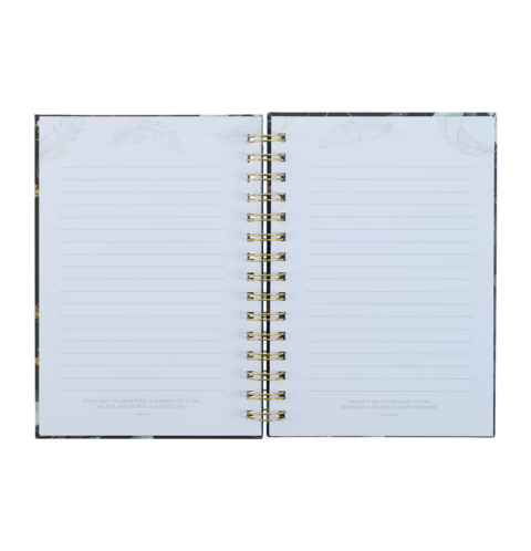 Find Refuge Black and Gold Feather Large Spiral Journal - Psalm 91:4