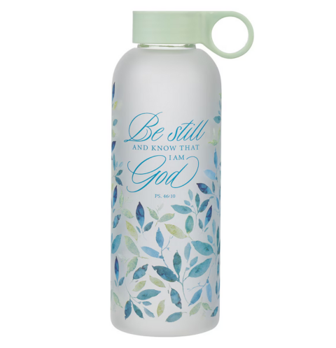 Be Still Minty Leaf Glass Water Bottle - Psalm 46:10