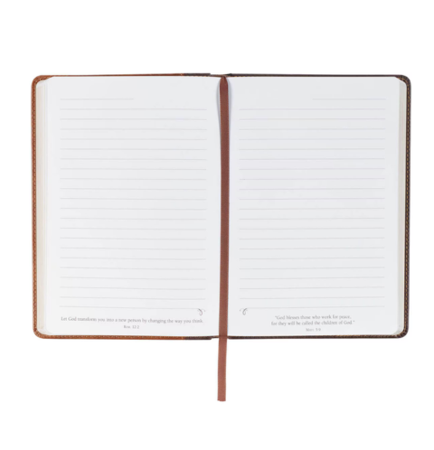 Strong and Courageous Espresso and Saddle Tan Faux Leather Classic Journal - Joshua 1:9