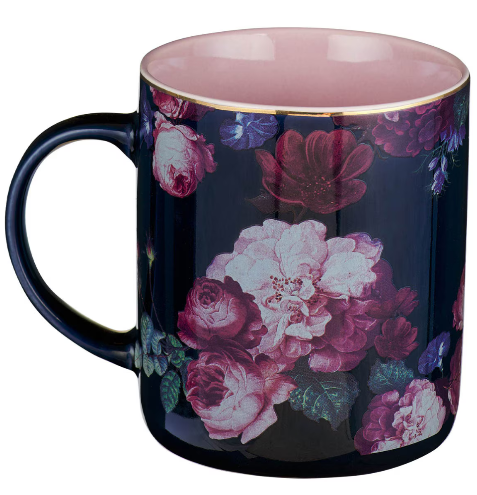 Be Still and Know Midnight Blue Floral Ceramic Mug - Psalm 46:10