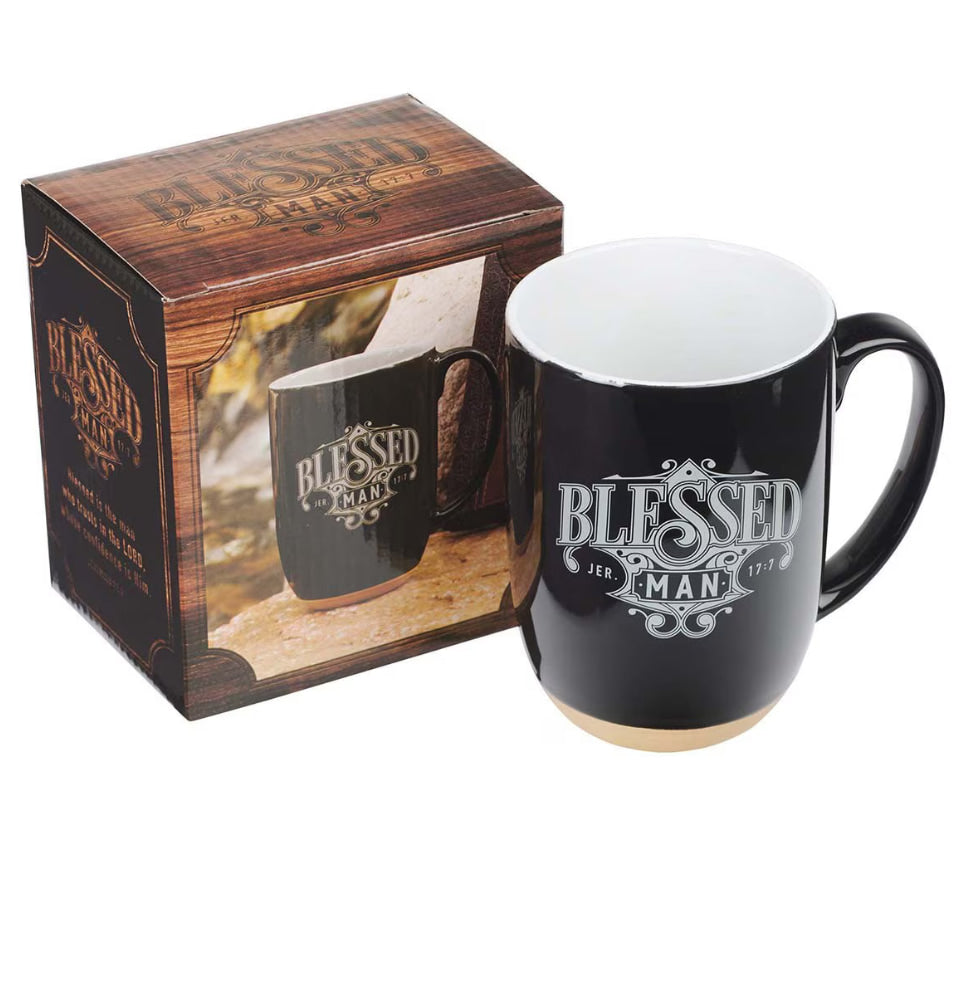 Blessed Man Ceramic Coffee Mug with Dipped Clay Base - Jeremiah 17:7