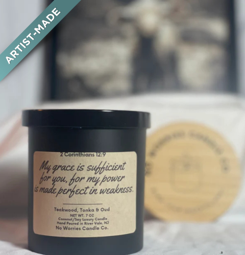 Coconut/Soy Luxury Candle - 2 Corinthians 12:9 (Grace - Teakwood, Tonka and Oud)