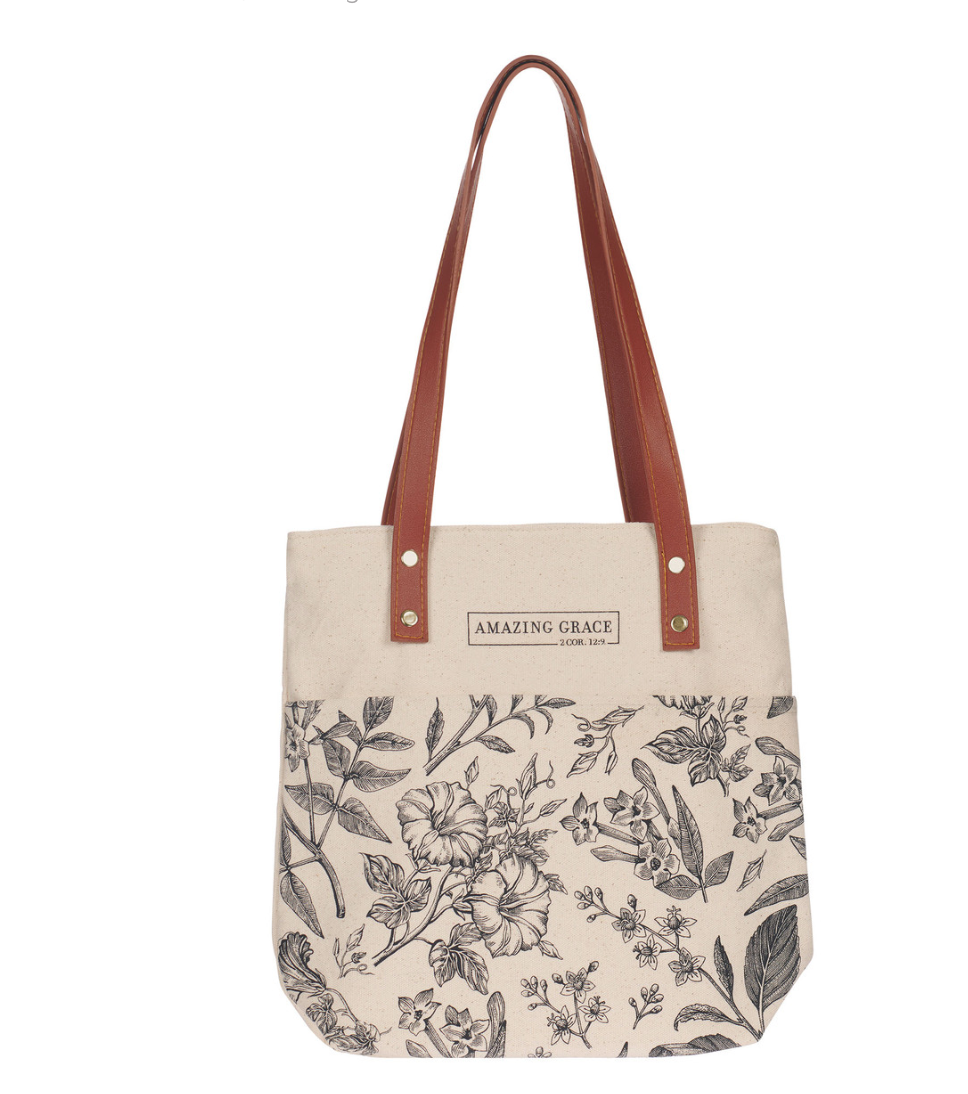 Amazing Grace Natural Canvas Tote Bag 2 Corinthians 12:9