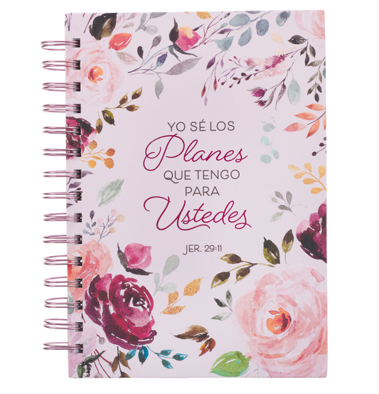 Diario anillado de alambre «Los planes que tengo para ti» con flores de color ciruela Jeremías 29:11