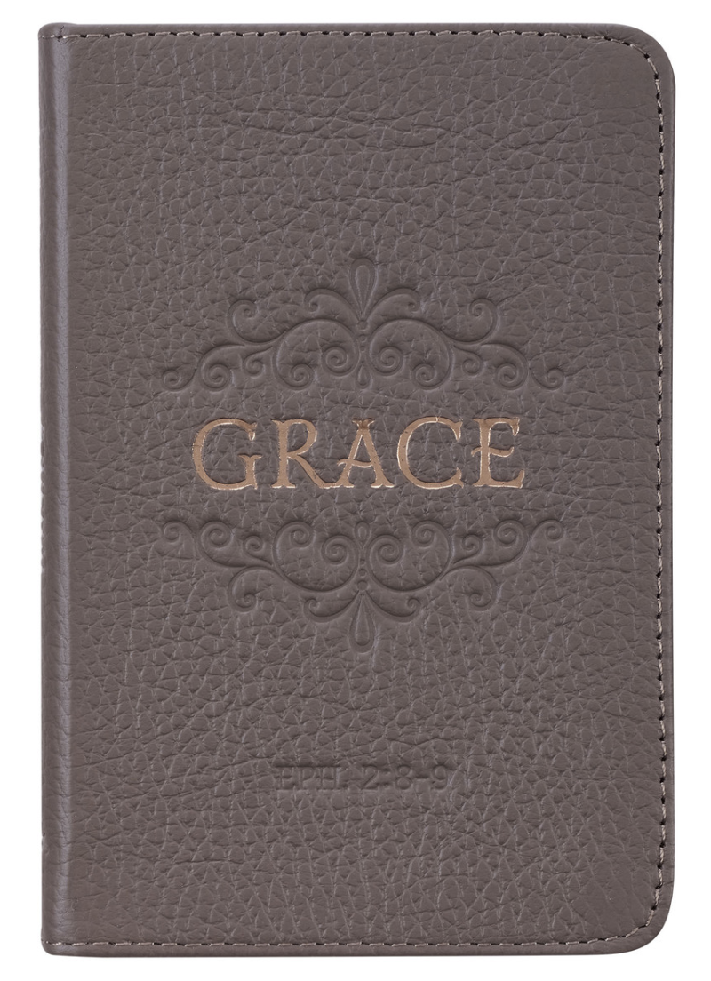 Grace Taupe Gray Pocket-sized Full Grain Leather Journal Ephesians 2:8-9