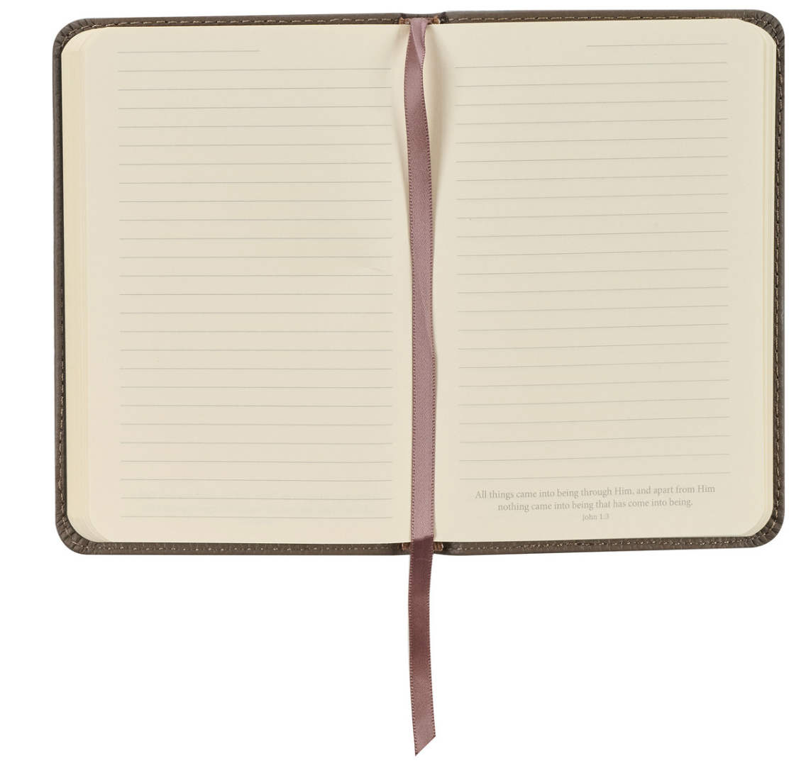 Grace Taupe Gray Pocket-sized Full Grain Leather Journal Ephesians 2:8-9