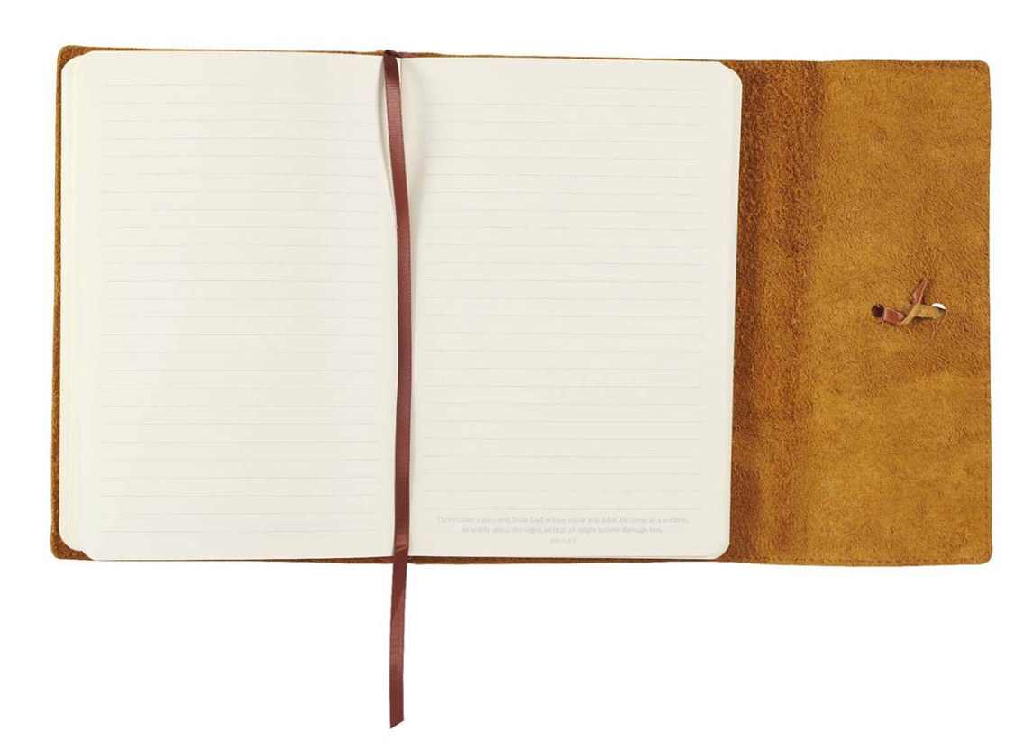 Wings of Eagles Saddle Tan Full Grain Leather Journal with Wrap Closure Isaiah 40:31
