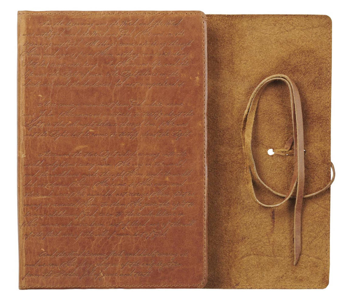 Wings of Eagles Saddle Tan Full Grain Leather Journal with Wrap Closure Isaiah 40:31