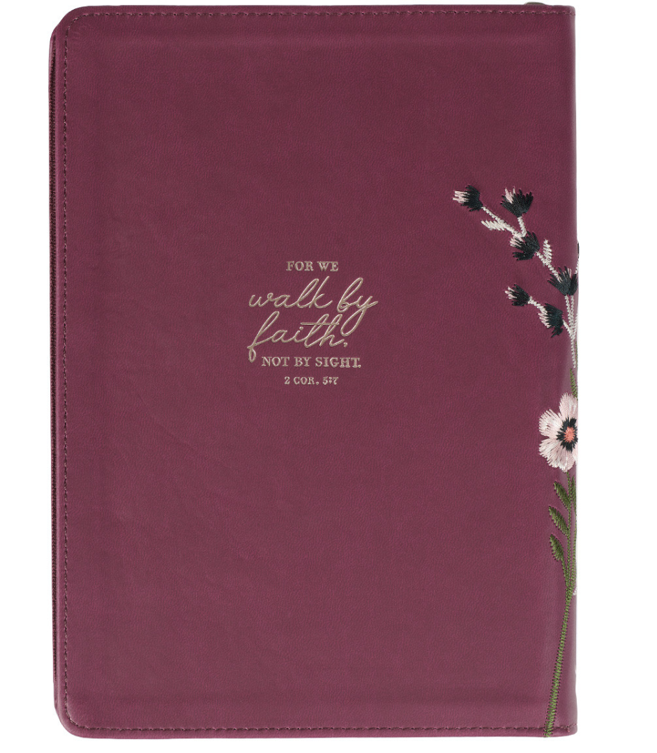 Walk By Faith Beet Red Faux Leather Classic Journal with Zippered Closure 2 Corinthians 5:7