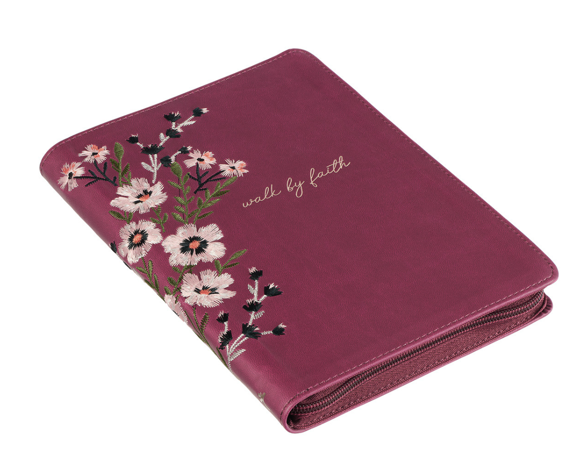 Walk By Faith Beet Red Faux Leather Classic Journal with Zippered Closure 2 Corinthians 5:7