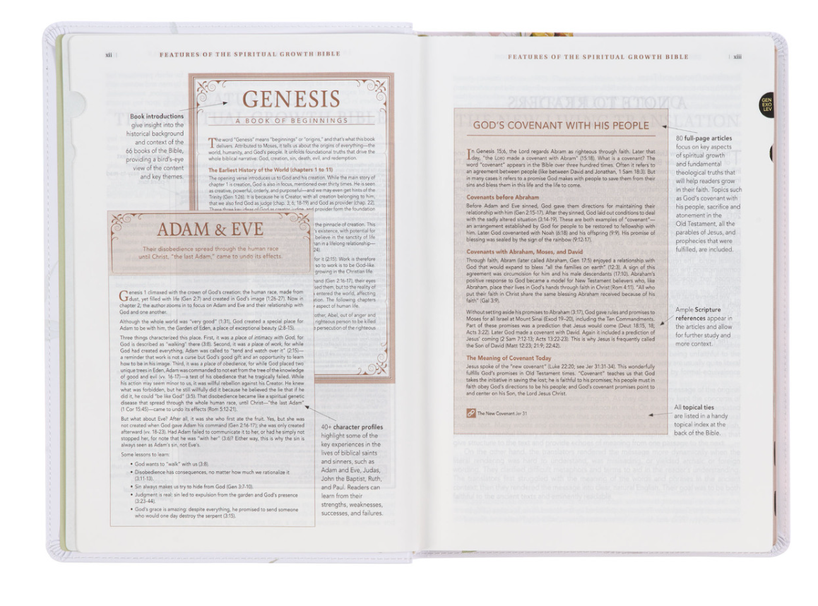 Cream-colored Floral Faux Leather Spiritual Growth Bible