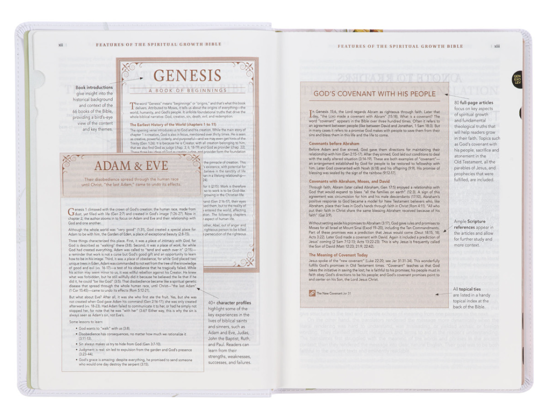 Cream-colored Floral Faux Leather Spiritual Growth Bible