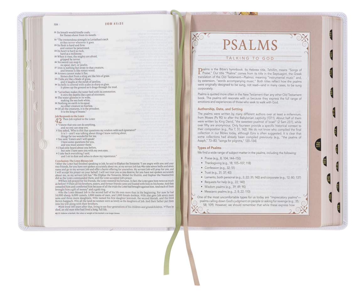 Cream-colored Floral Faux Leather Spiritual Growth Bible