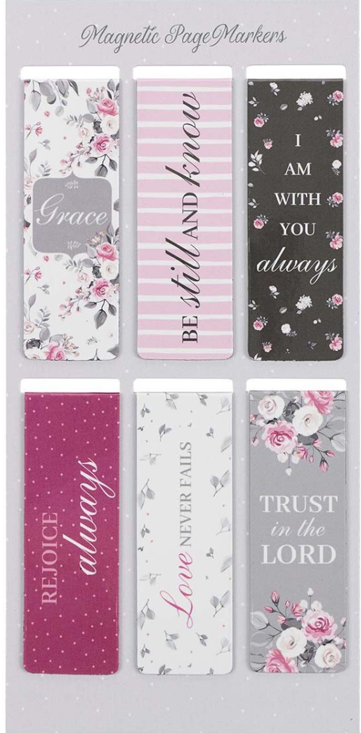 Pink Roses Magnetic Bookmark Set
