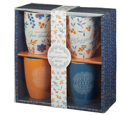 Give Thanks Blue and Orange Ceramic Mug Set 1 Thessalonians 5:18