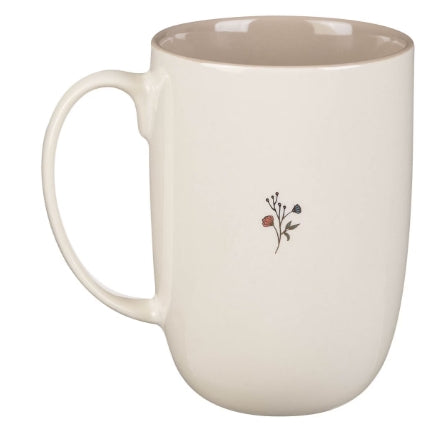 Everything Beautiful Cream Floral Ceramic Coffee Mug - Ecclesiastes 3:11
