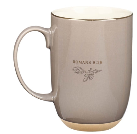 All Things for Good Taupe Ceramic Coffee Mug with Exposed Clay Base - Romans 8:28
