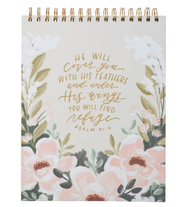 Under His Wings Green Floral Spiral Notepad - Psalm 91:4
