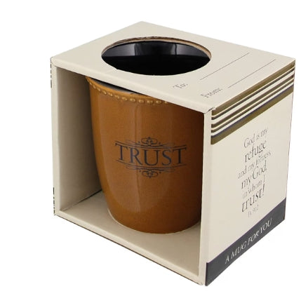 Trust Saddle Tan Stoneware Coffee Mug - Psalm 91:2