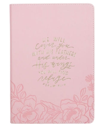 Under His Wings Pink Faux Leather Classic Journal with Zipper Closure - Psalm 91:4