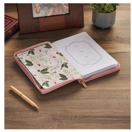 Under His Wings Pink Faux Leather Classic Journal with Zipper Closure - Psalm 91:4
