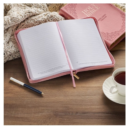 Under His Wings Pink Faux Leather Classic Journal with Zipper Closure - Psalm 91:4