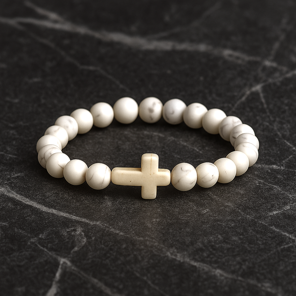 Stone Cross Bracelet - White Marble