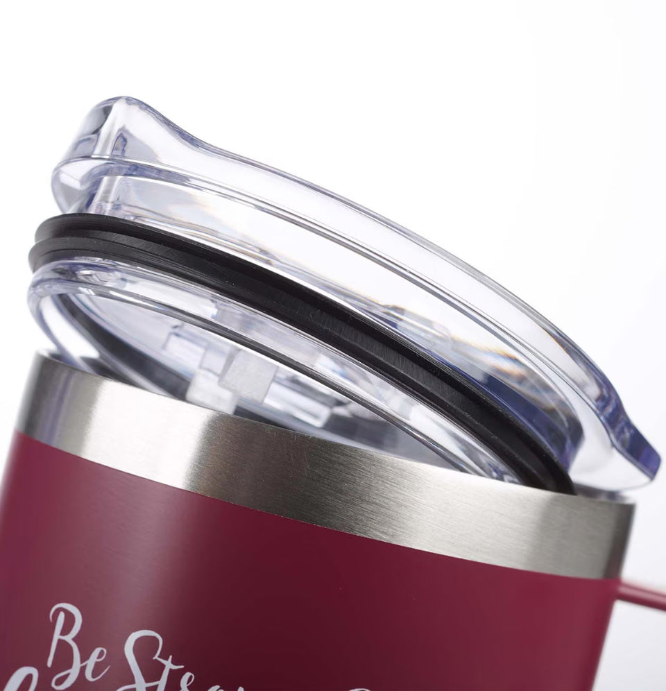 Be Strong & Courageous Very Berry Camp Style Stainless Steel Mug - Joshua 1:9