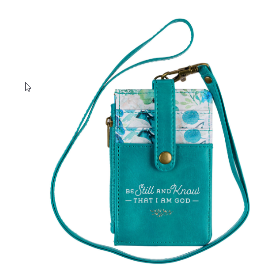 Be Still and Know Floral Teal Faux Leather ID Card Holder