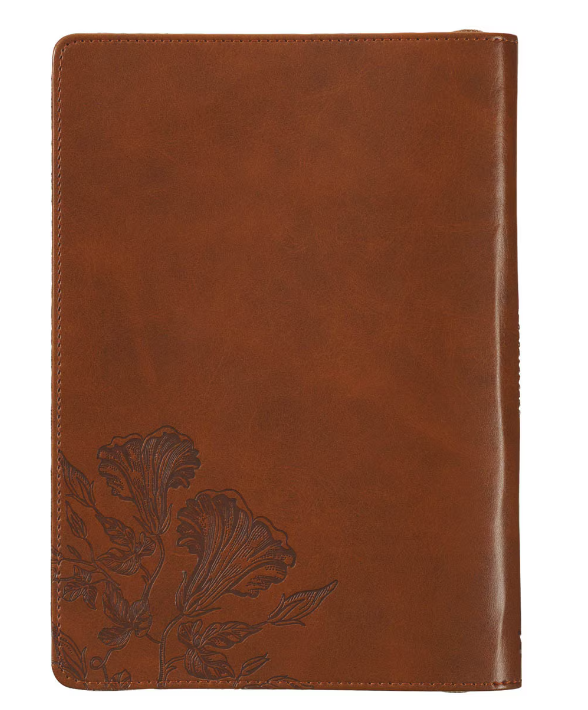 Amazing Grace Natural Canvas and Honey-brown Faux Leather Journal with Zipper Closure - 2 Corinthians 12:9